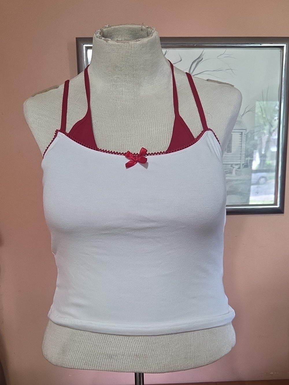 Cider Layered Padded Tank Top Womens Size Large Red And White Super Cute!